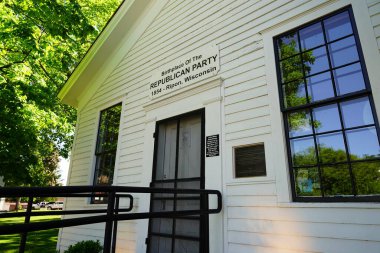 Ripon, Wisconsin ABD - 30 Mayıs 2021: Ripon, Wisconsin 'de Cumhuriyetçi Parti' nin doğduğu yerin terk edilmiş ulusal tarihi mekanı.