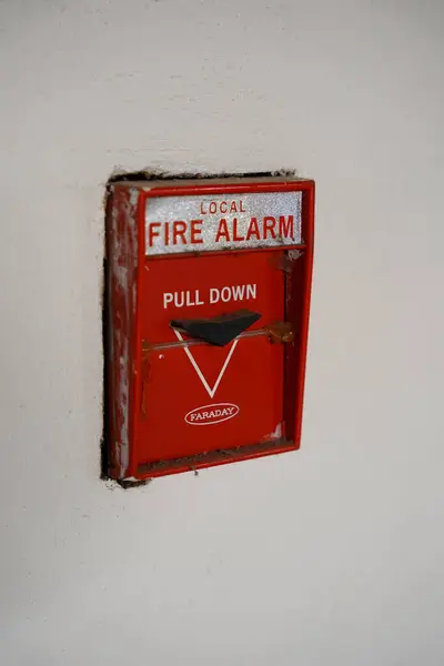 stock image Fond du Lac, Wisconsin USA - March 28th, 2021: Faraday local fire alarm pull down is used for a safety fire alarm system.