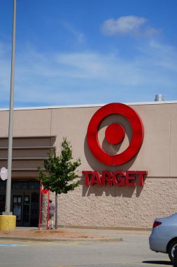 Oshkosh, Wisconsin / USA - July 19th, 2020: Target stores enforcing unconstitutional mandating face masks on customers and visitors nationwide cause of covid-19 coronavirus outbreak. No mask no service clipart