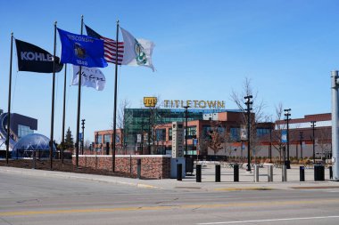Green Bay, Wisconsin / ABD - 7 Mart 2020: Titletown İlçesi, aynı zamanda Titletown Eğlence Bölgesi olarak da bilinir ya da basitçe Green Bay, Wisconsin 'de Lambeau Field' in bitişiğindeki Titletown.