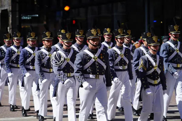 stock image Milwaukee, Wisconsin USA - March 12th, 2022: St. John's Northwestern Military Academy marched in St. Patrick's Day parade in uniform.