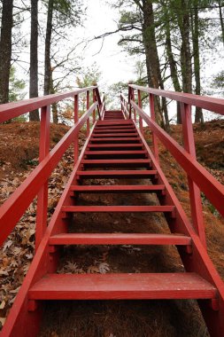 A path of Red stairs lead up a rocky hillside at Rockbridge, Wisconsin clipart