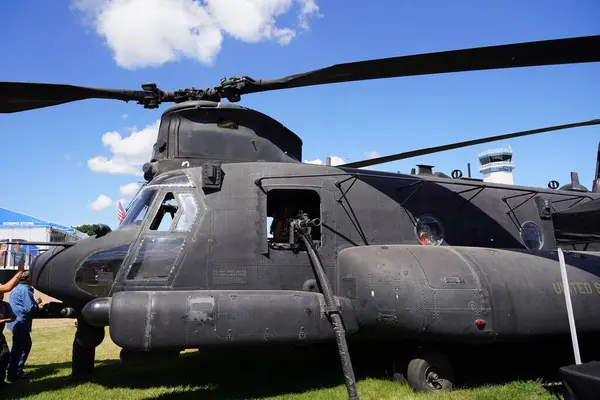 stock image Oshkosh, Wisconsin USA - July 30th, 2022: Boeing AH-64 Apache attack helicopter was on display at EAA for spectators to see.