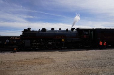 Tomah, Wisconsin USA - May 5th, 2024: Canadian Pacific 2816 Empress locomotive steam train engine traveled through Wisconsin during the Final Spike event.