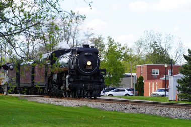 Tomah, Wisconsin USA - May 5th, 2024: Canadian Pacific 2816 Empress locomotive steam train engine traveled through Wisconsin during the Final Spike event.