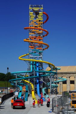 Wisconsin Dells, Wisconsin USA - May 25th, 2024: The Rise of Icarus America's Tallest waterslide opened up during Memorial Day weekend at Mount Olympus Water and Theme Park. clipart