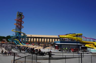 Wisconsin Dells, Wisconsin USA - May 25th, 2024: The Rise of Icarus America's Tallest waterslide opened up during Memorial Day weekend at Mount Olympus Water and Theme Park. clipart