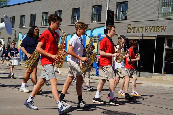 stock image Appleton, Wisconsin USA - June 8th, 2024: High school marching band marched through the Flag Day Parade.