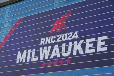 Milwaukee, Wisconsin USA - July 12th, 2024: Fiserv Forum is being used to hold the 2024 RNC, Republic National Convention. clipart