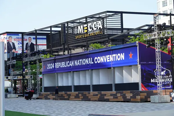 stock image Milwaukee, Wisconsin USA - July 12th, 2024: Fiserv Forum is being used to hold the 2024 RNC, Republic National Convention.