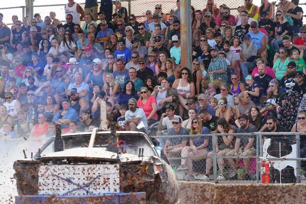 stock image Fond du Lac, Wisconsin USA - July 21st, 2024: Hollywood Motorsports Entertainment held their annual paws for the cause demolition derby car wrecking at Fond du Lac county fair.