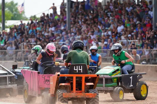 stock image Fond du Lac, Wisconsin USA - July 21st, 2024: Lawnmower demolition derby took place at Hollywood Motorsports derby event for Paws for the Cause at Fond du Lac county fair.