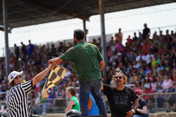 stock image Fond du Lac, Wisconsin USA - July 21st, 2024: Lawnmower demolition derby took place at Hollywood Motorsports derby event for Paws for the Cause at Fond du Lac county fair.