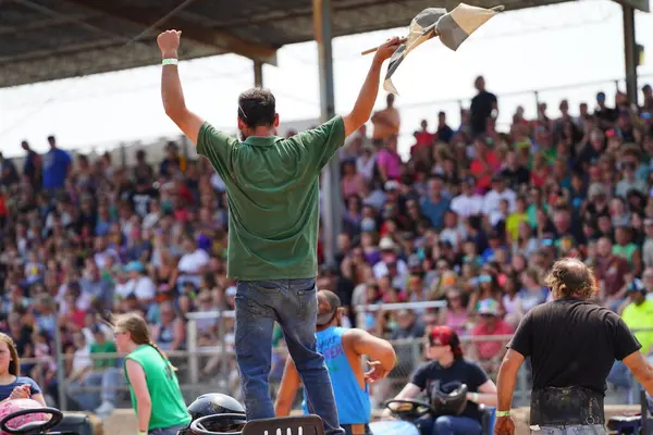 stock image Fond du Lac, Wisconsin USA - July 21st, 2024: Lawnmower demolition derby took place at Hollywood Motorsports derby event for Paws for the Cause at Fond du Lac county fair.