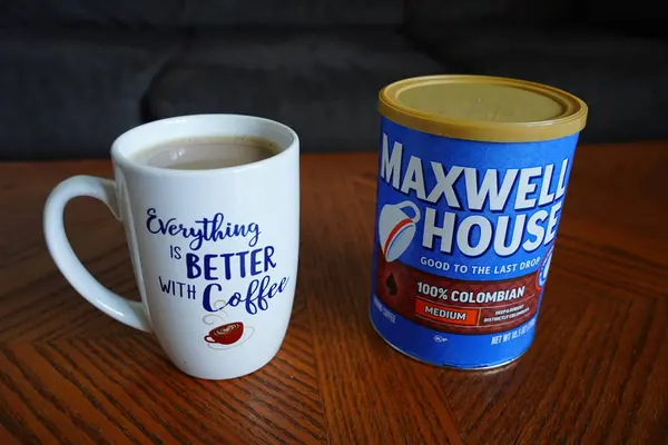 Stock image Fond du Lac, Wisconsin USA - July 20th, 2024: A Blue canister of 100% Colombian Maxwell House ground coffee