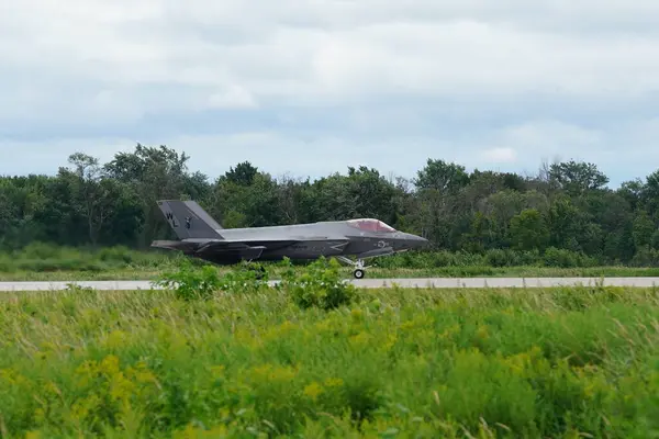 stock image Camp Douglas, Wisconsin USA - August 9th, 2024: United States Air Force fighter jets F-35 and F-16 took off and landed at Volk Air Field during the Northern Lighting Combat training exercise.