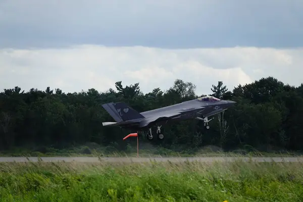 stock image Camp Douglas, Wisconsin USA - August 9th, 2024: United States Air Force fighter jets F-35 and F-16 took off and landed at Volk Air Field during the Northern Lighting Combat training exercise.