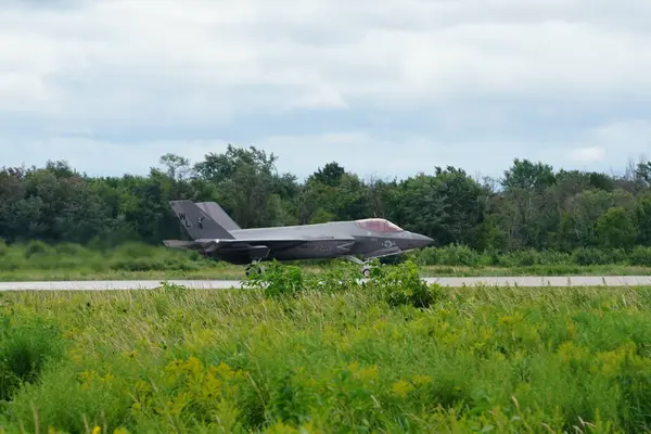 Stock image Camp Douglas, Wisconsin USA - August 9th, 2024: United States Air Force fighter jets F-35 and F-16 took off and landed at Volk Air Field during the Northern Lighting Combat training exercise.