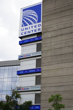 Chicago, Illinois USA - August 16th, 2024: The DNC, the Democratic National Convention is being held at the United Center in Chicago, Illinois. clipart