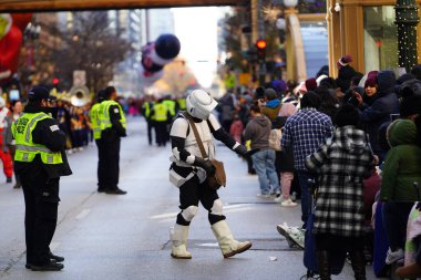 Chicago, Illinois USA - November 23th 2023: Members of the 501st Midwest Garrison dressed up in Star Wars Costumes and participated in 2023 Chicago Thanksgiving Parade clipart