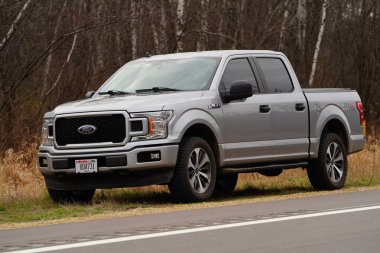 Yeni Lizbon, Wisconsin ABD - 2 Aralık 2024: Açık Gri 2020 Ford F-150 kamyonet kırsal alanda yol kenarında duruyor.
