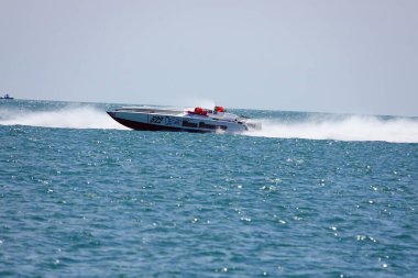 Sheboygan, Wisconsin USA - August 11th, 2024: High speed boats cruised around Lake Michigan. clipart