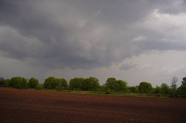 Bir yaz otlağında gökyüzünde fırtına bulutları