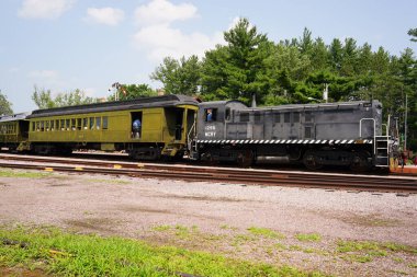 Kuzey Özgürlük, Wisconsin ABD - 12 Temmuz 2025: Kuzeybatı No. 1385 Buhar Motoru, restorasyonu bitirmek için Orta Kıta Demiryolu Müzesi 'ne ulaştı..