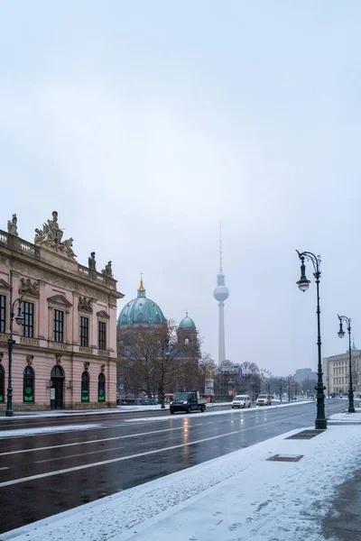 Берлинская Телебашня Снежном Берлине 2022 Году — стоковое фото
