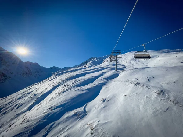 the ski area of Soelden in Austria with blue sky