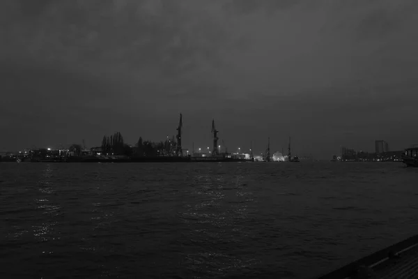 Port Hambourg Nuit Noir Blanc — Photo