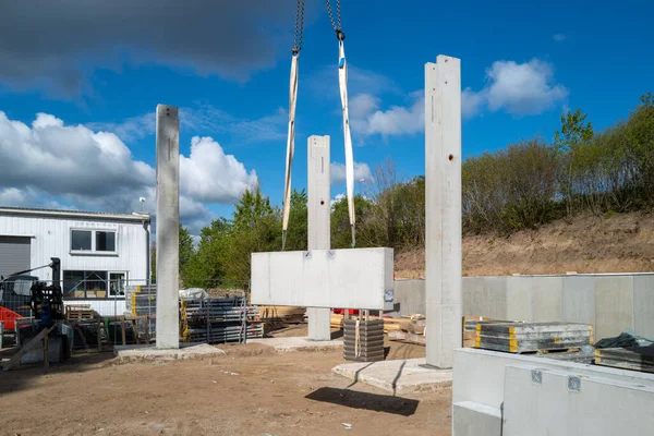 stock image many concrete pillars for a factory building are erected on a construction site