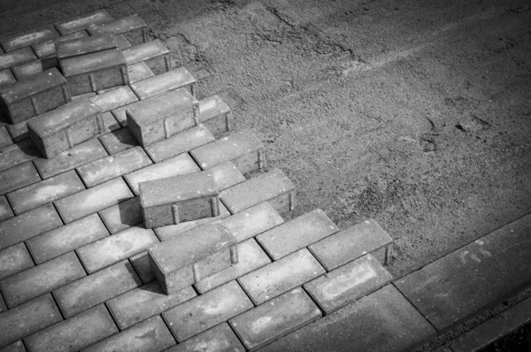 Πολλές Πέτρες Paving Έχουν Τοποθετηθεί Για Ένα Νέο Πεζοδρόμιο — Φωτογραφία Αρχείου