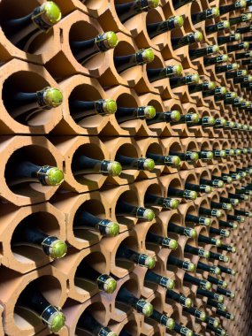 Köpüklü bir şarap mahzeninde bir sürü köpüklü şarap saklanır.