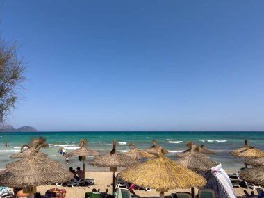 Mallorca 'daki Alcudia körfezindeki kumsal. 