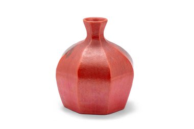 red antique ceramic vase. empty decorative ceramic pot isolated on white background. big brown modern porcelain vase for room interior. vintage handmade glaze pottery flowerpot for office decoration