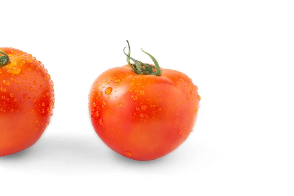 Dos Tomates Rojos Hoja Verde Aislada Sobre Fondo Blanco Frescura — Foto de Stock