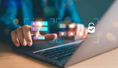 Giriş parolası web güvenlik sistemi arka planı. Kullanıcı giriş e- posta şifresi simgesi, kullanıcı kişisel veritabanı, siber güvenlik kavramı, bilgisayar verileri güvenli internet erişimi, siber güvenlik teknolojisi