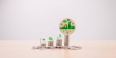 Karbon kredi yeşil iş konsepti. Sürdürülebilir emisyonlar için banka finansman para yatırımı. Yeşil yaprak ayak izi ikonu. ESG, düşük karbondioksit seviyesi. Tahvil borsası, vergi fonu ticareti