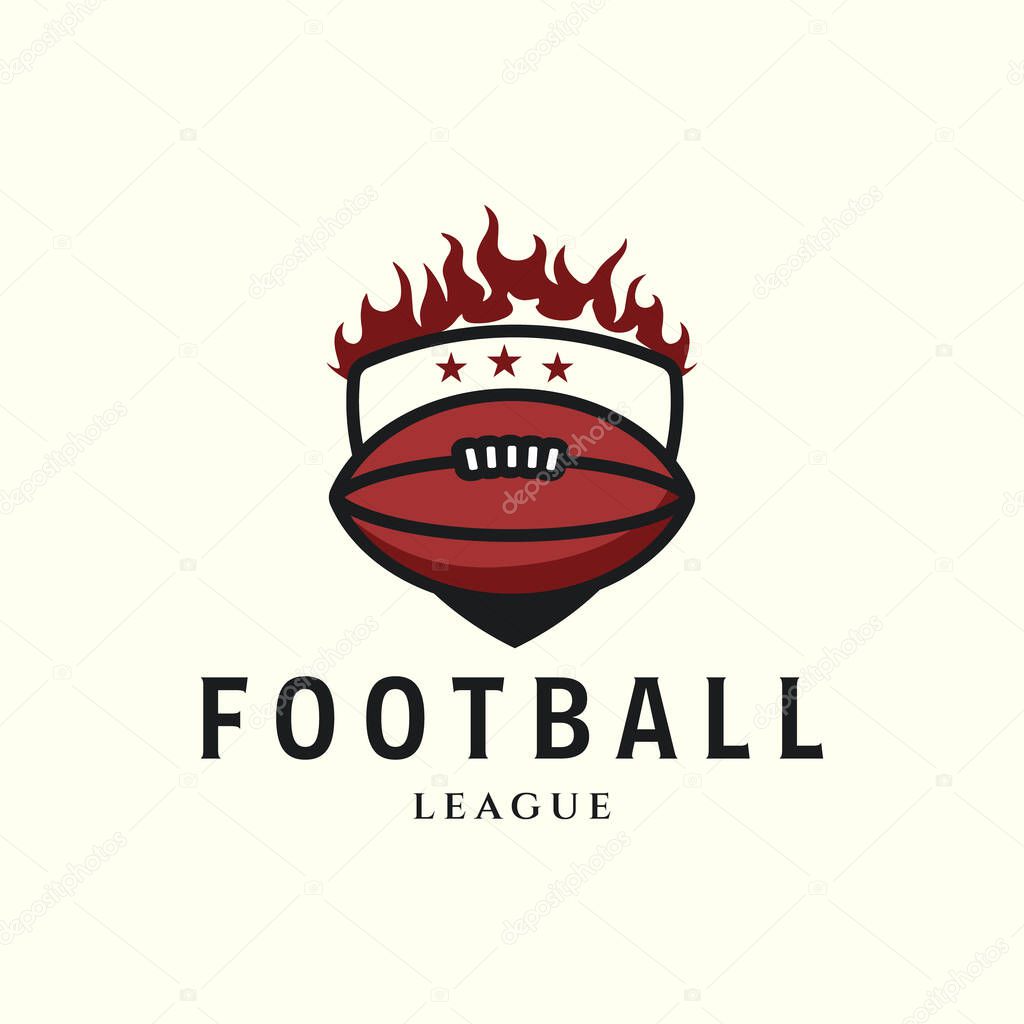American football vintage style logo with emblem fire vector template illustration design