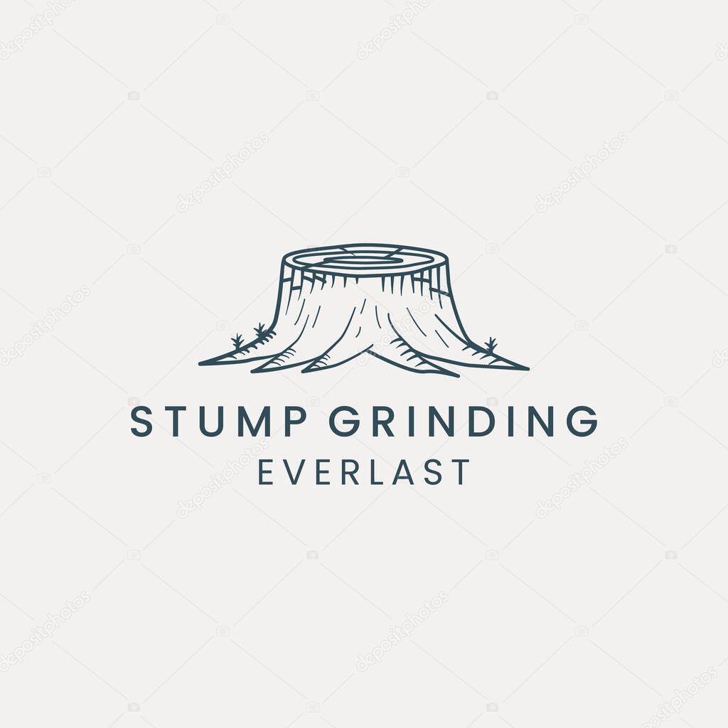 Tree stump line art logo vector template illustration design. wood grinding icon logo