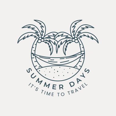 Summer Paradise Rozet Stili Sanat Logosu Vector Illustration şablon tasarımı. plaj simgesi logosu tasarımı