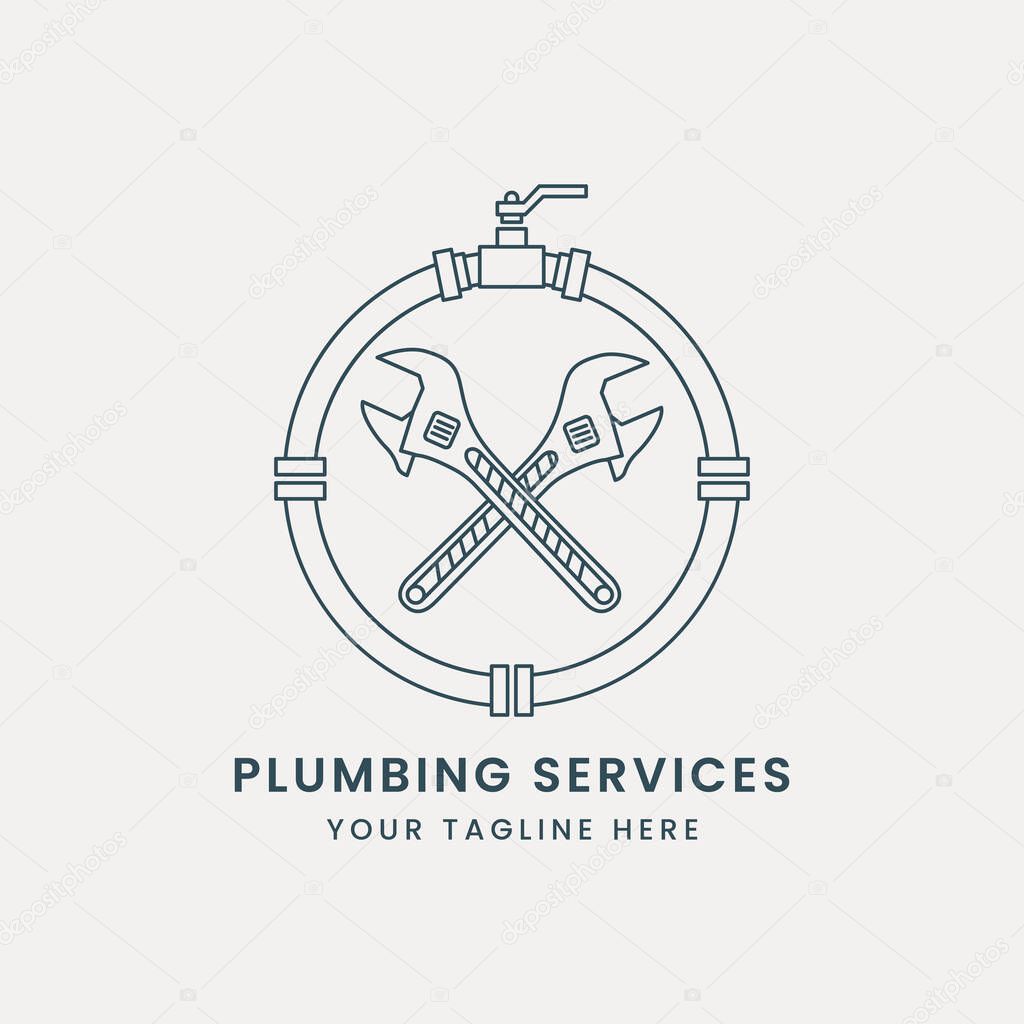 Plumbing service logo vector line art illustration template design