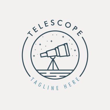 Teleskop logo vektör çizgisi sanatı amblem illüstrasyon şablon tasarımı, astronomi simgesi