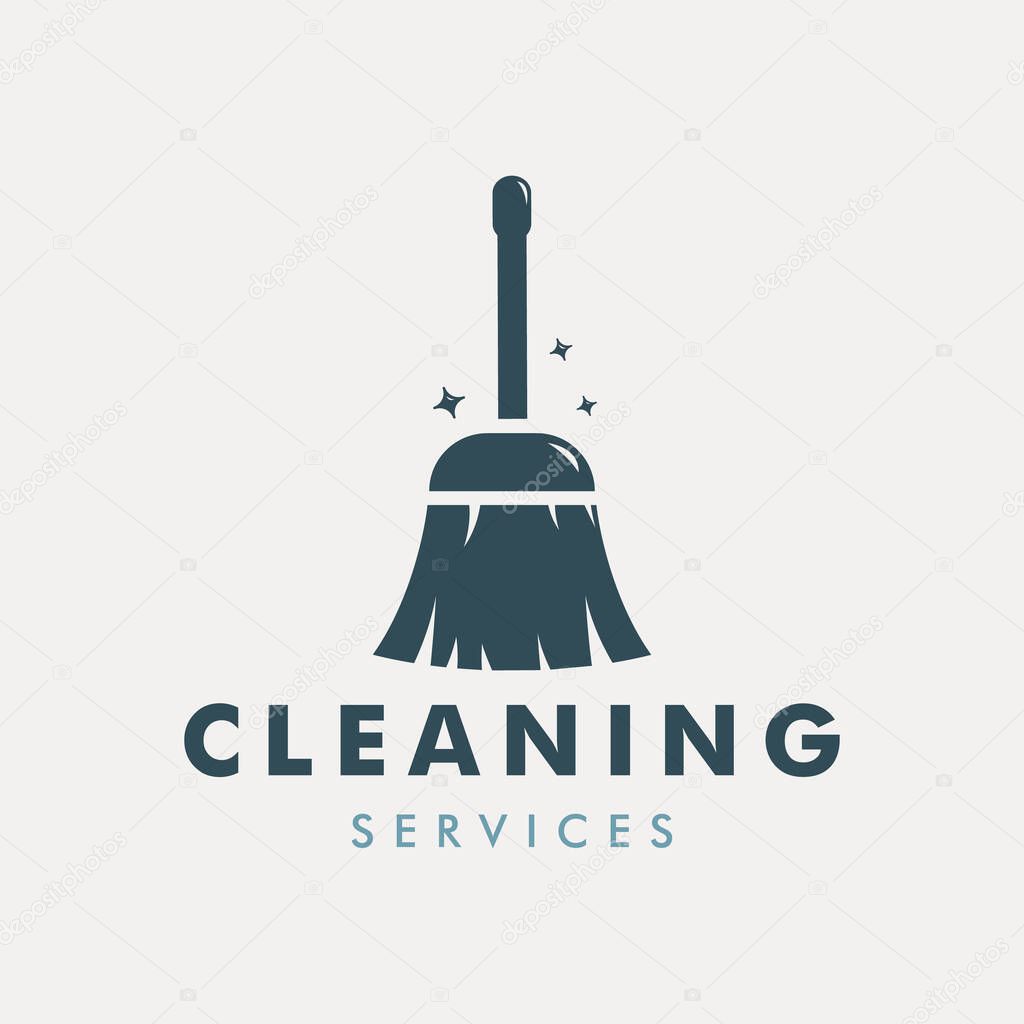 Cleaning commercial logo vector vintage silhouette illustration template design