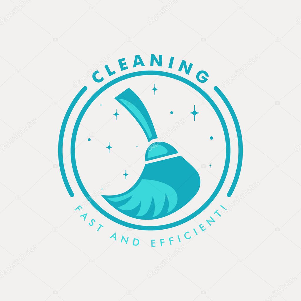 Cleaning flat color logo vector with emblem illustration template design