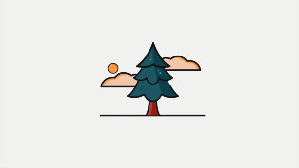 松树动画视频运动图形视频模板 带有阳光和云彩环路 — 图库视频影像