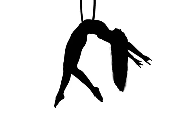 Vzdušná Silueta Tanečnice Žena Nebo Dívka Vystupující Obručí Žena Trapéza — Stock fotografie