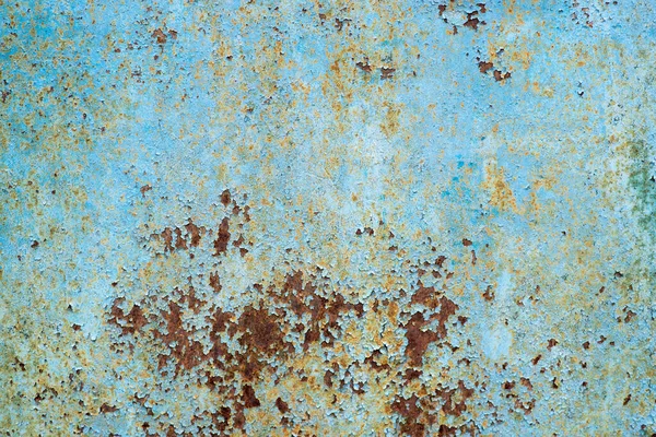 Old Metal Wall Blue Paint Layer Has Partially Collapsed Time — Stock Photo, Image