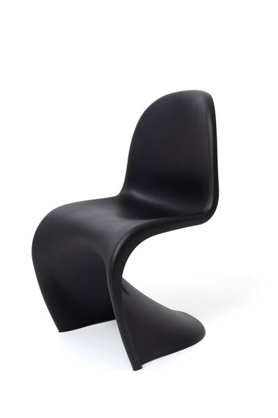Bar chair plastic Pantone black matte isolated on white background. Curvilinear design that follows the natural curves of the body